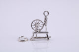 Yarn Spinning Wheel Charm, Traditional Charm, Made from Solid 925 Grade Sterling Silver, Complete with Attachment Link
