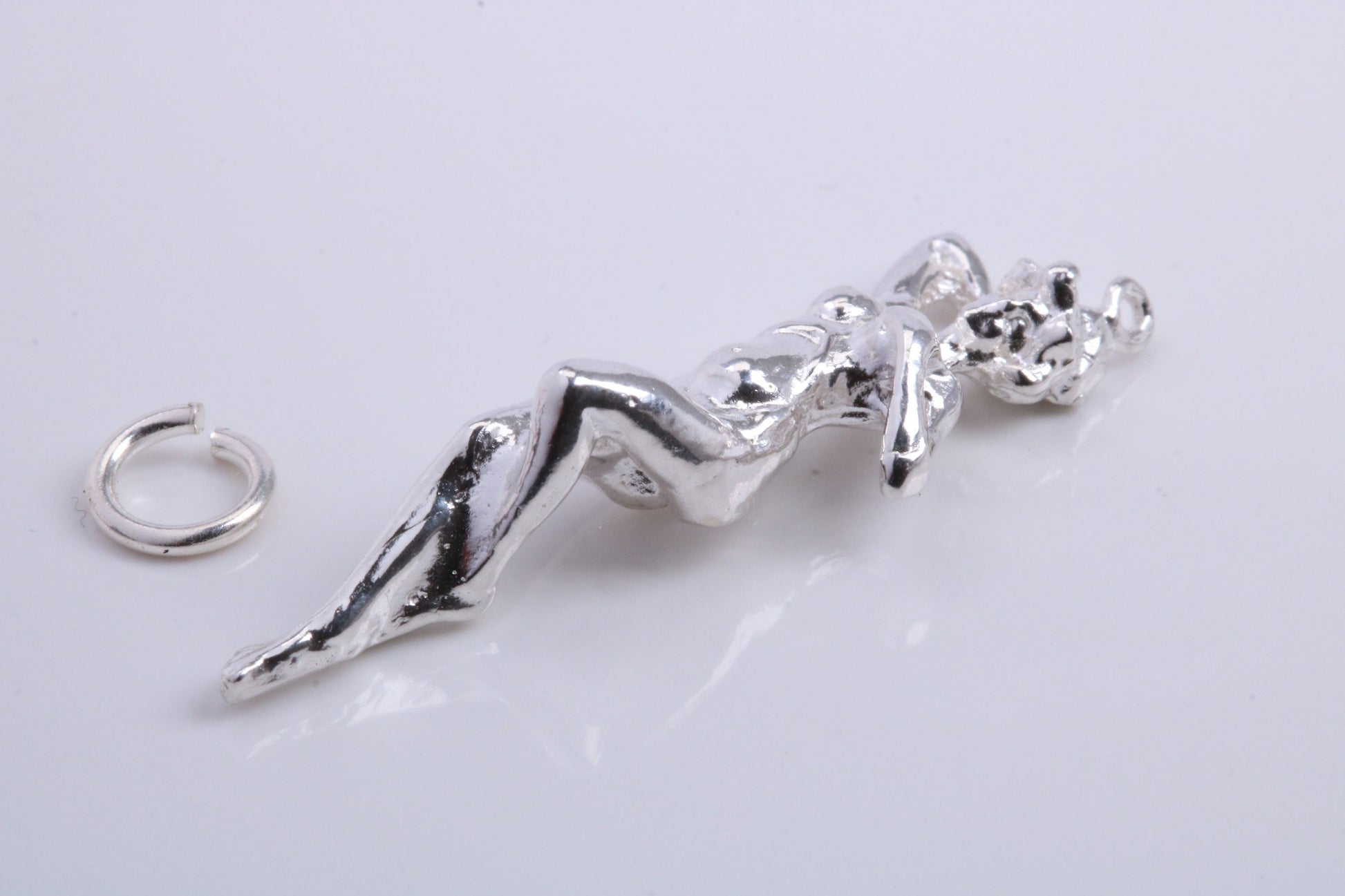 Lady Sunbathing Charm, Traditional Charm, Made from Solid 925 Grade Sterling Silver, Complete with Attachment Link