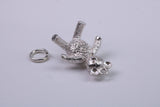 Teddy Bear Charm, Traditional Charm, Made from Solid 925 Grade Sterling Silver, Complete with Attachment Link