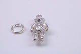 Teddy Bear Charm, Traditional Charm, Made from Solid 925 Grade Sterling Silver, Complete with Attachment Link