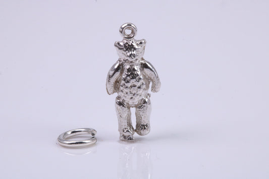 Teddy Bear Charm, Traditional Charm, Made from Solid 925 Grade Sterling Silver, Complete with Attachment Link