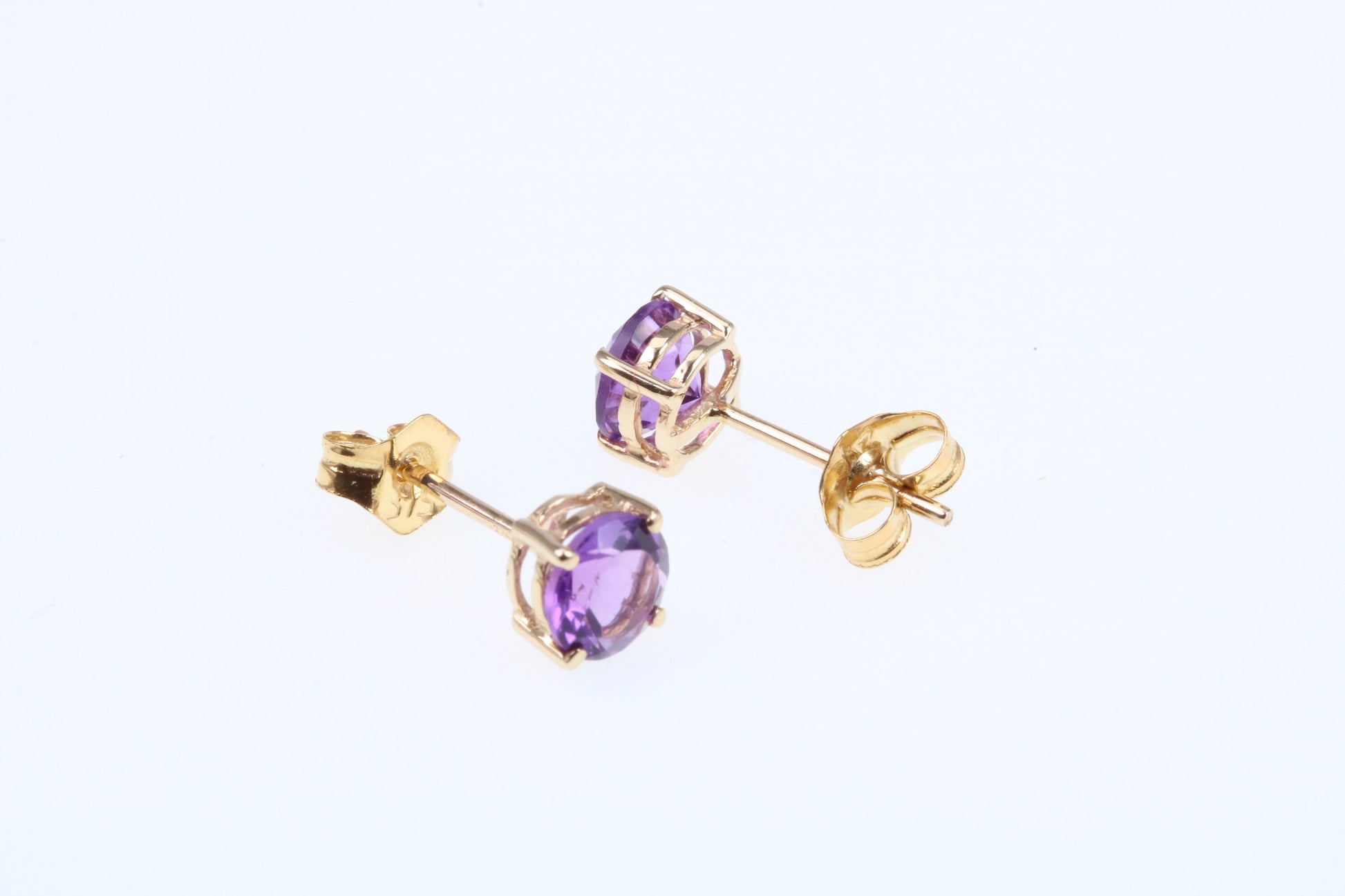 Real February Amethyst set Birthstone Stud Earrings, Made from Solid 9ct Yellow Gold