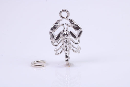 Scorpio Zodiac Sign Charm, Traditional Charm, Made from Solid 925 Grade Sterling Silver, Complete with Attachment Link