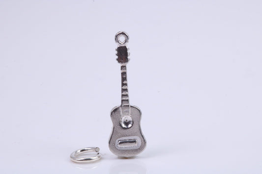 Guitar Charm, Traditional Charm, Made from Solid 925 Grade Sterling Silver, Complete with Attachment Link