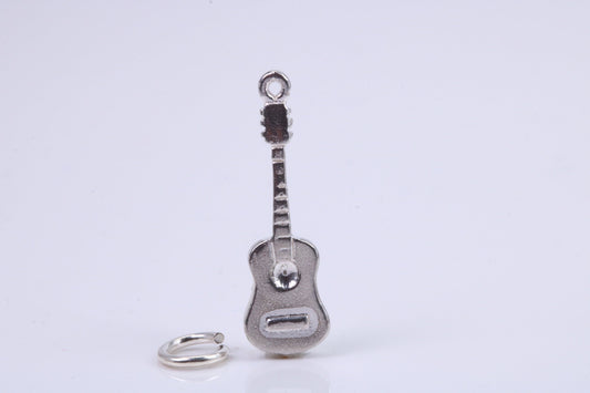Guitar Charm, Traditional Charm, Made from Solid 925 Grade Sterling Silver, Complete with Attachment Link