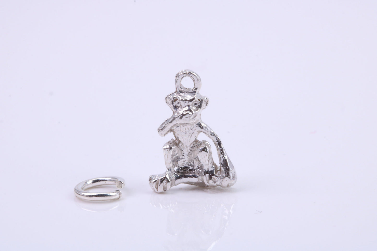 Speak no Evil Monkey Charm, Traditional Charm, Made from Solid 925 Grade Sterling Silver, Complete with Attachment Link