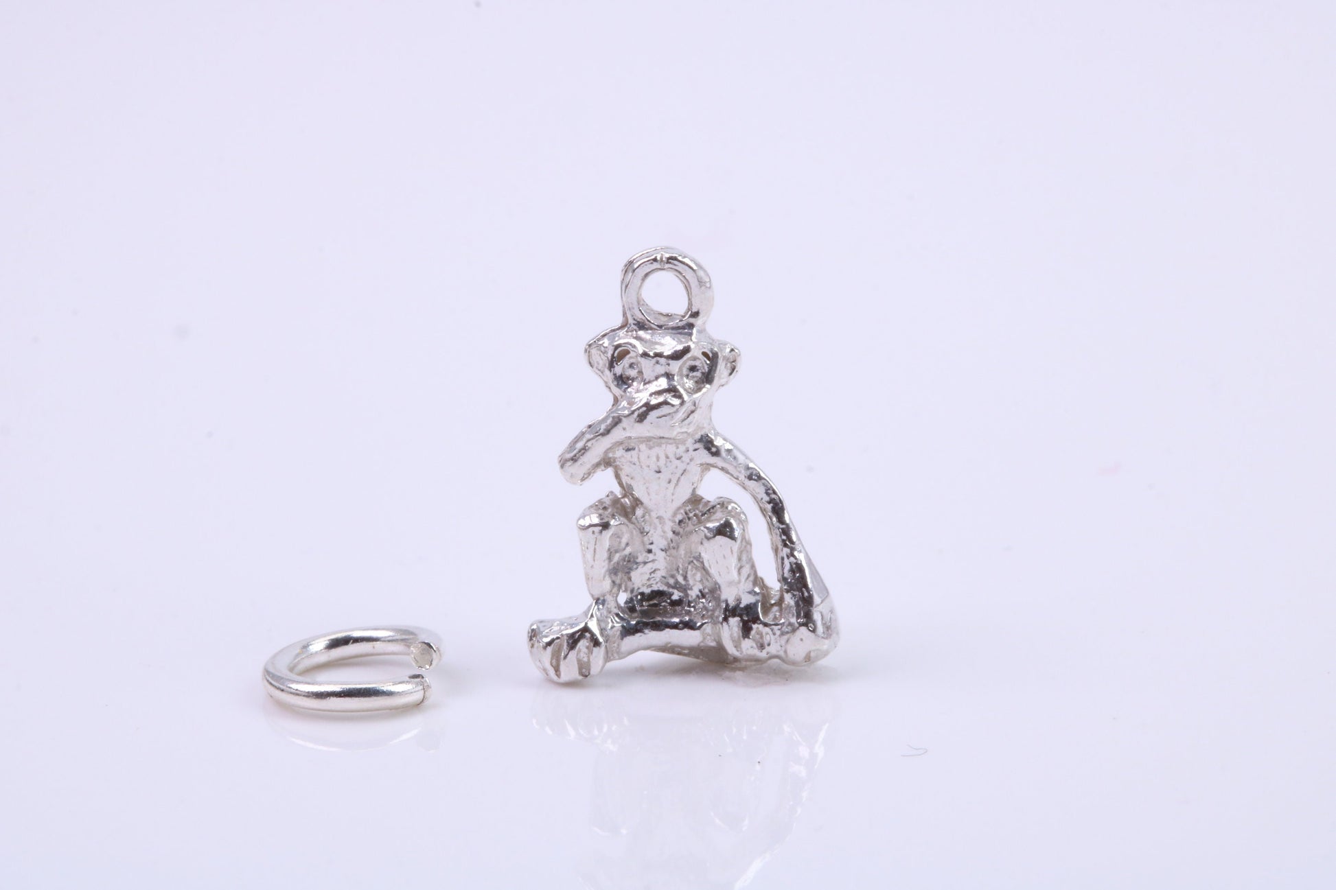 Speak no Evil Monkey Charm, Traditional Charm, Made from Solid 925 Grade Sterling Silver, Complete with Attachment Link