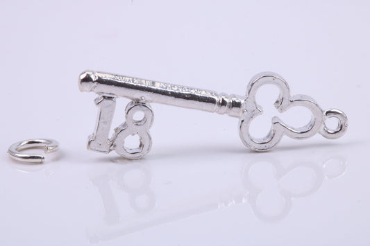 18th Birthday Key Charm, Traditional Charm, Made from Solid 925 Grade Sterling Silver, Complete with Attachment Link