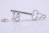 18th Birthday Key Charm, Traditional Charm, Made from Solid 925 Grade Sterling Silver, Complete with Attachment Link