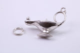 Magic Genie Lamp Charm, Traditional Charm, Made from Solid 925 Grade Sterling Silver, Complete with Attachment Link