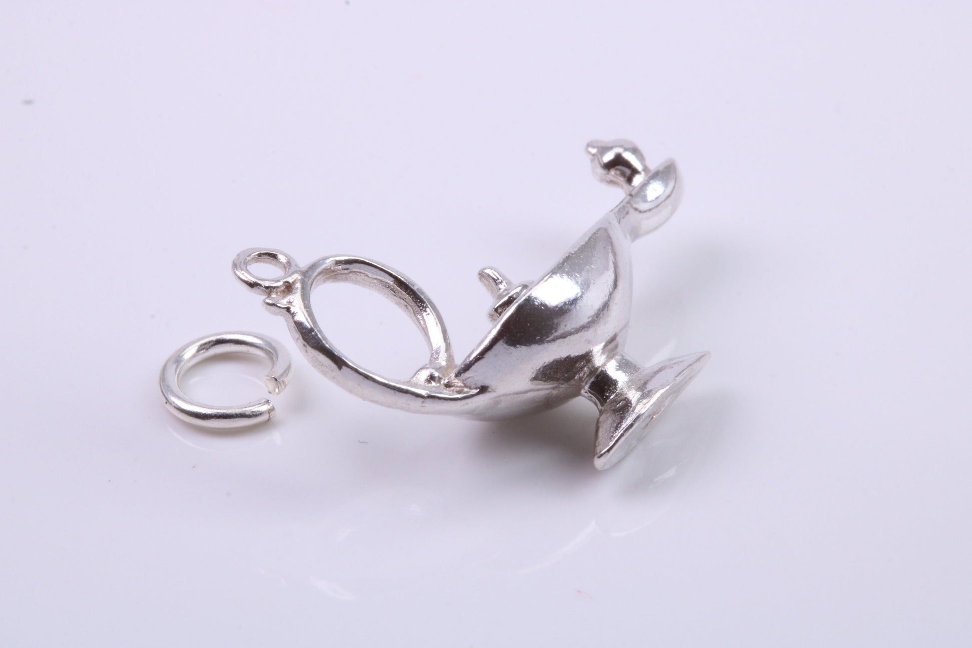 Magic Genie Lamp Charm, Traditional Charm, Made from Solid 925 Grade Sterling Silver, Complete with Attachment Link