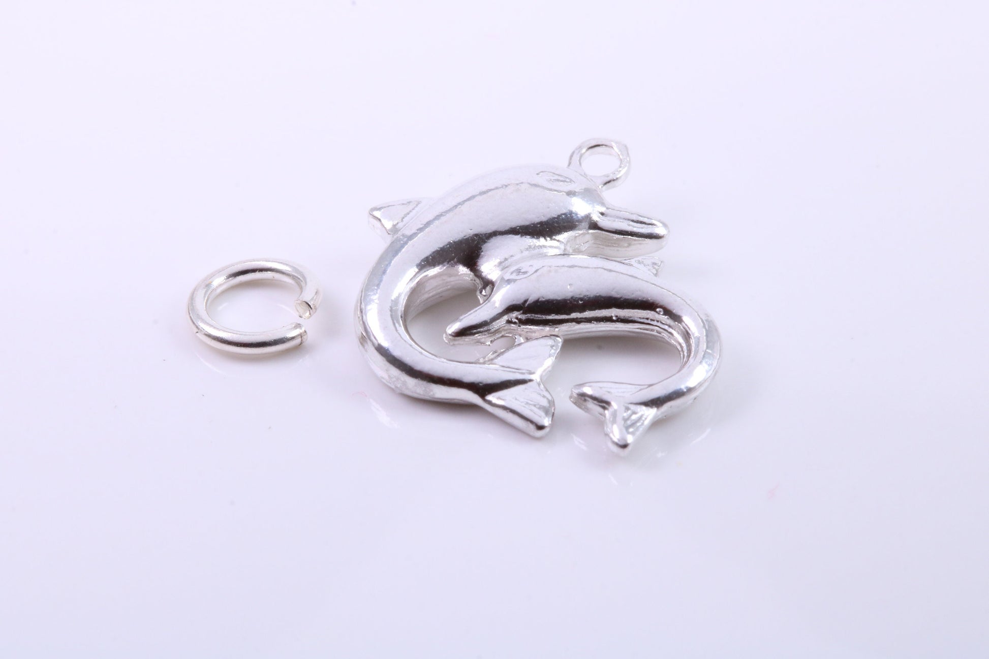 Performing Dolphins Charm, Traditional Charm, Made from Solid 925 Grade Sterling Silver, Complete with Attachment Link