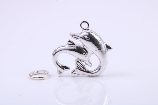 Performing Dolphins Charm, Traditional Charm, Made from Solid 925 Grade Sterling Silver, Complete with Attachment Link