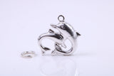Performing Dolphins Charm, Traditional Charm, Made from Solid 925 Grade Sterling Silver, Complete with Attachment Link