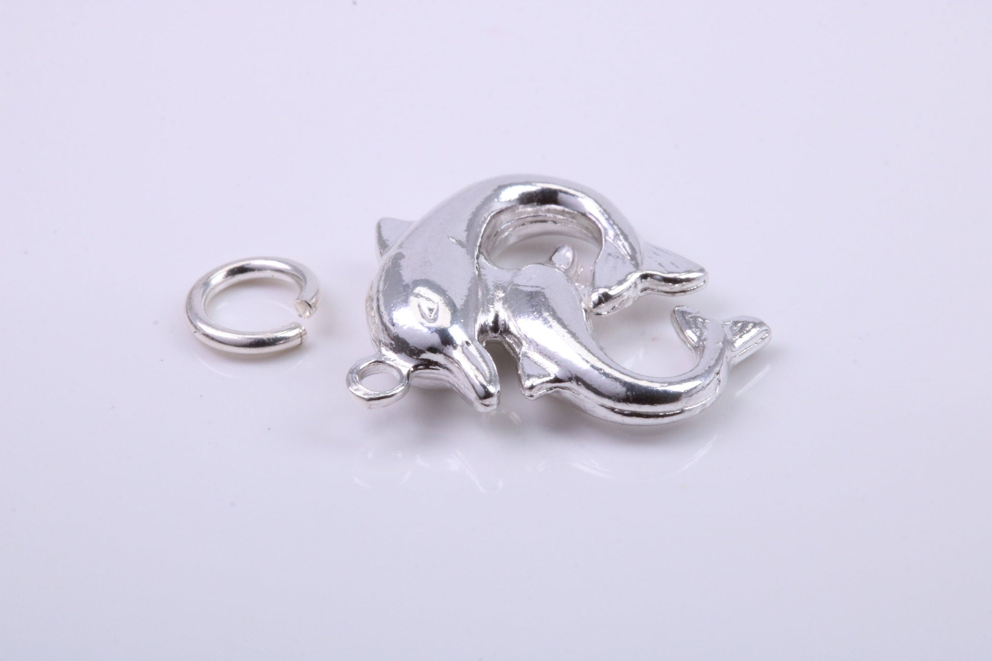 Performing Dolphins Charm, Traditional Charm, Made from Solid 925 Grade Sterling Silver, Complete with Attachment Link