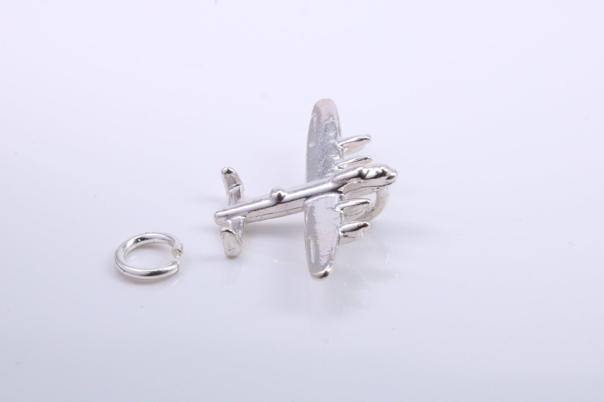Bomber Airplane Charm, Traditional Charm, Made from Solid 925 Grade Sterling Silver, Complete with Attachment Link