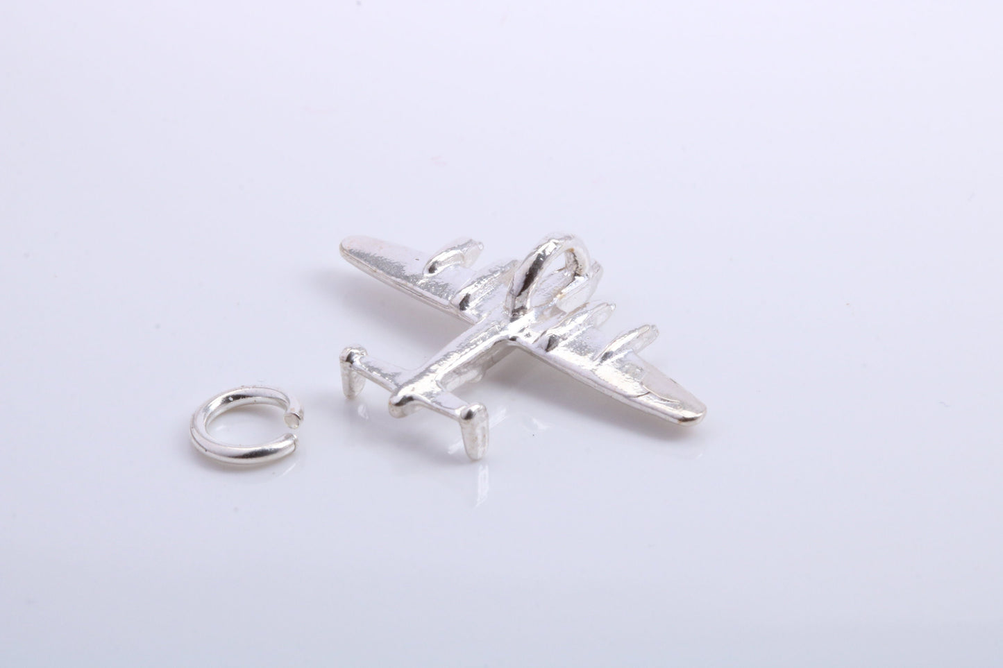Bomber Airplane Charm, Traditional Charm, Made from Solid 925 Grade Sterling Silver, Complete with Attachment Link