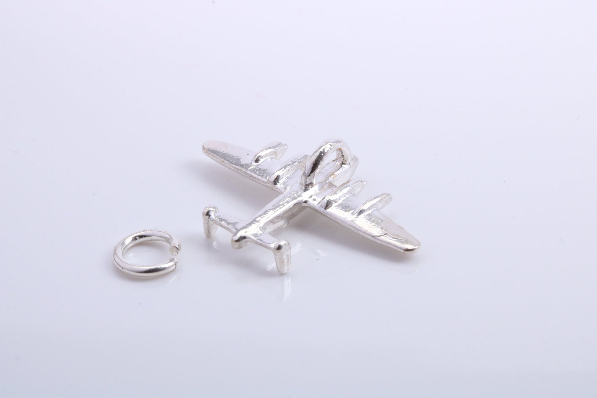 Bomber Airplane Charm, Traditional Charm, Made from Solid 925 Grade Sterling Silver, Complete with Attachment Link