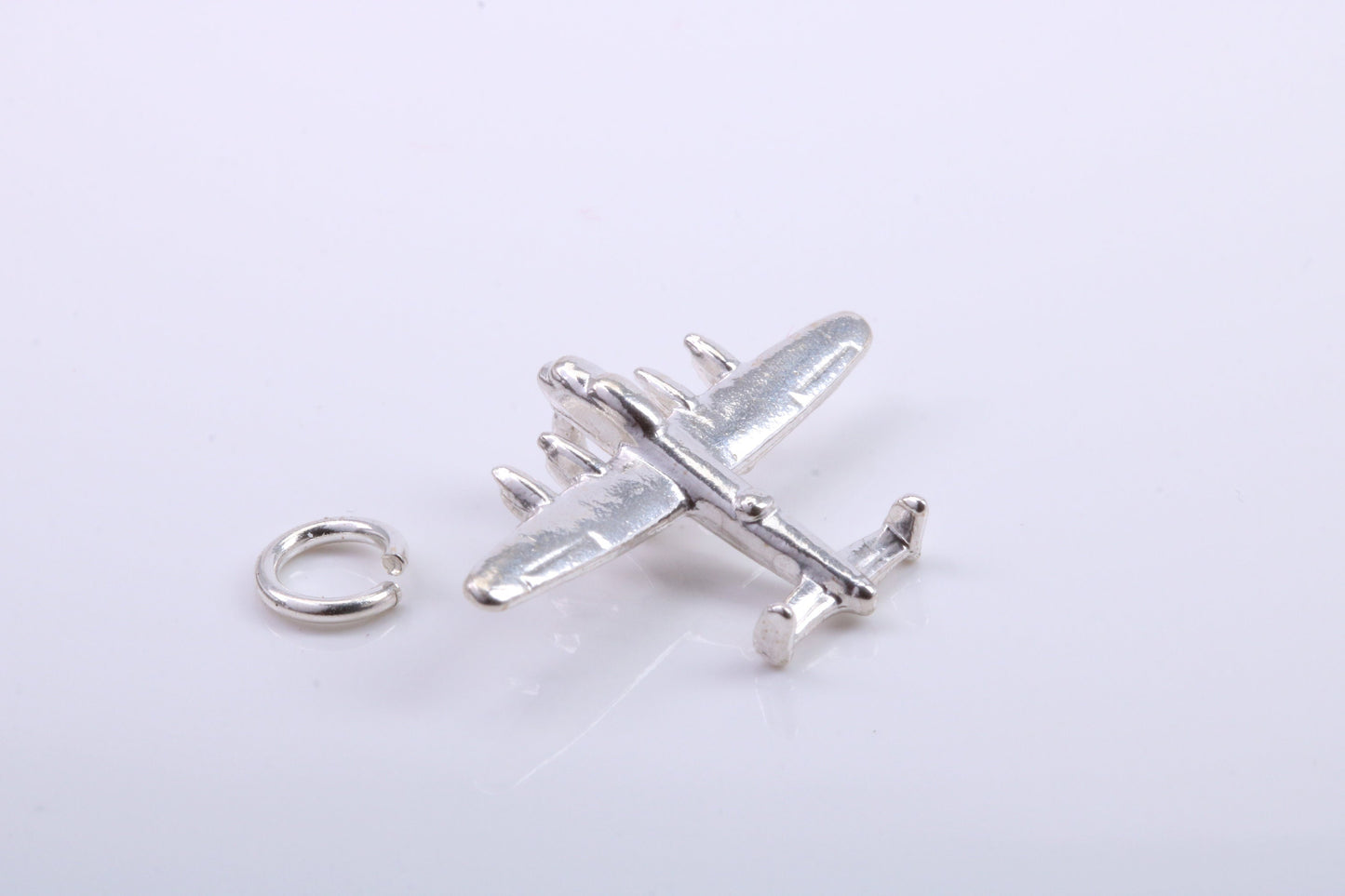 Bomber Airplane Charm, Traditional Charm, Made from Solid 925 Grade Sterling Silver, Complete with Attachment Link