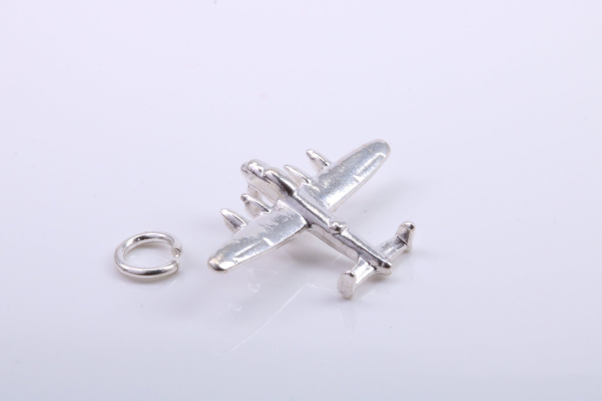 Bomber Airplane Charm, Traditional Charm, Made from Solid 925 Grade Sterling Silver, Complete with Attachment Link