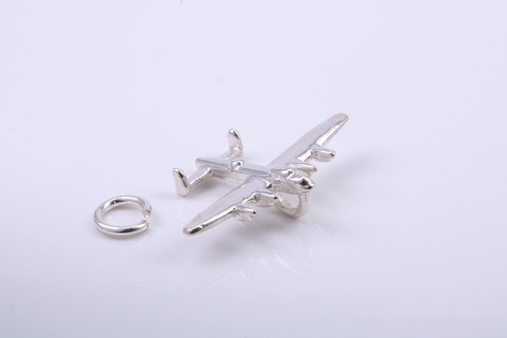 Bomber Airplane Charm, Traditional Charm, Made from Solid 925 Grade Sterling Silver, Complete with Attachment Link