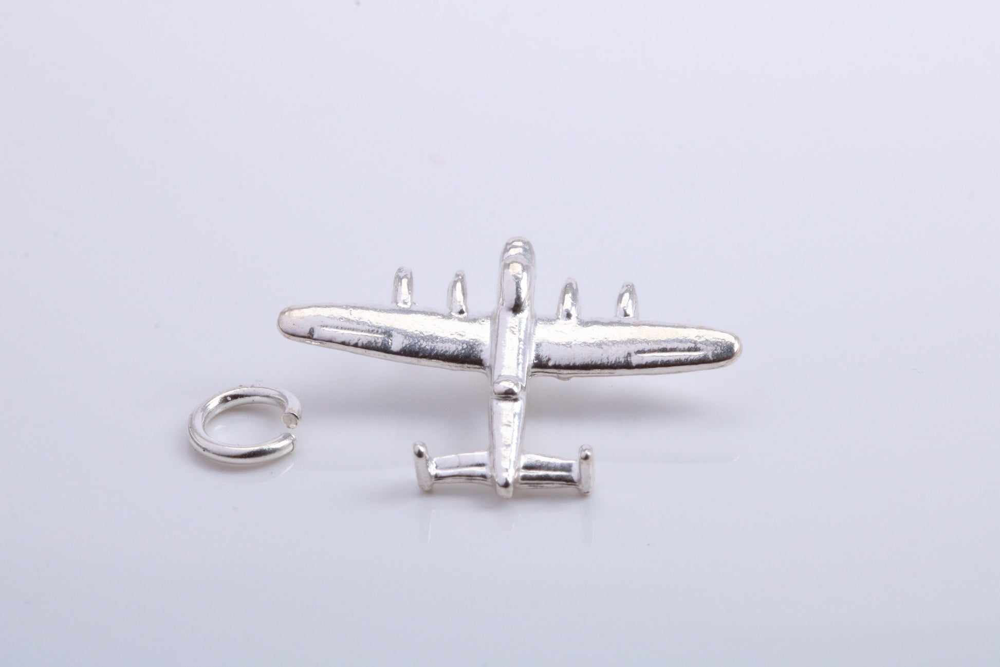 Bomber Airplane Charm, Traditional Charm, Made from Solid 925 Grade Sterling Silver, Complete with Attachment Link