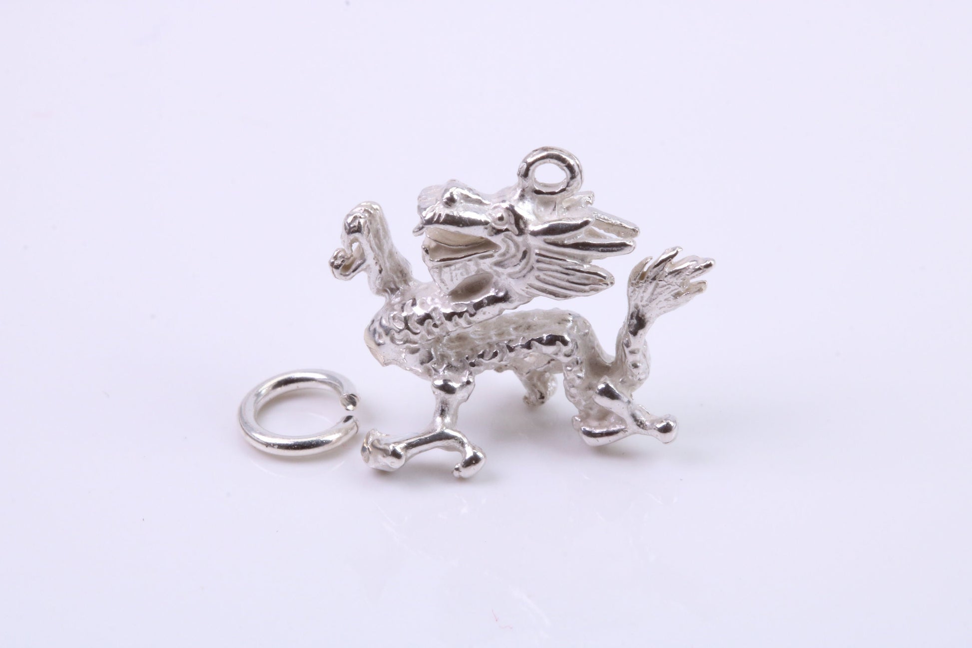 Oriental Dragon Charm, Traditional Charm, Made from Solid 925 Grade Sterling Silver, Complete with Attachment Link