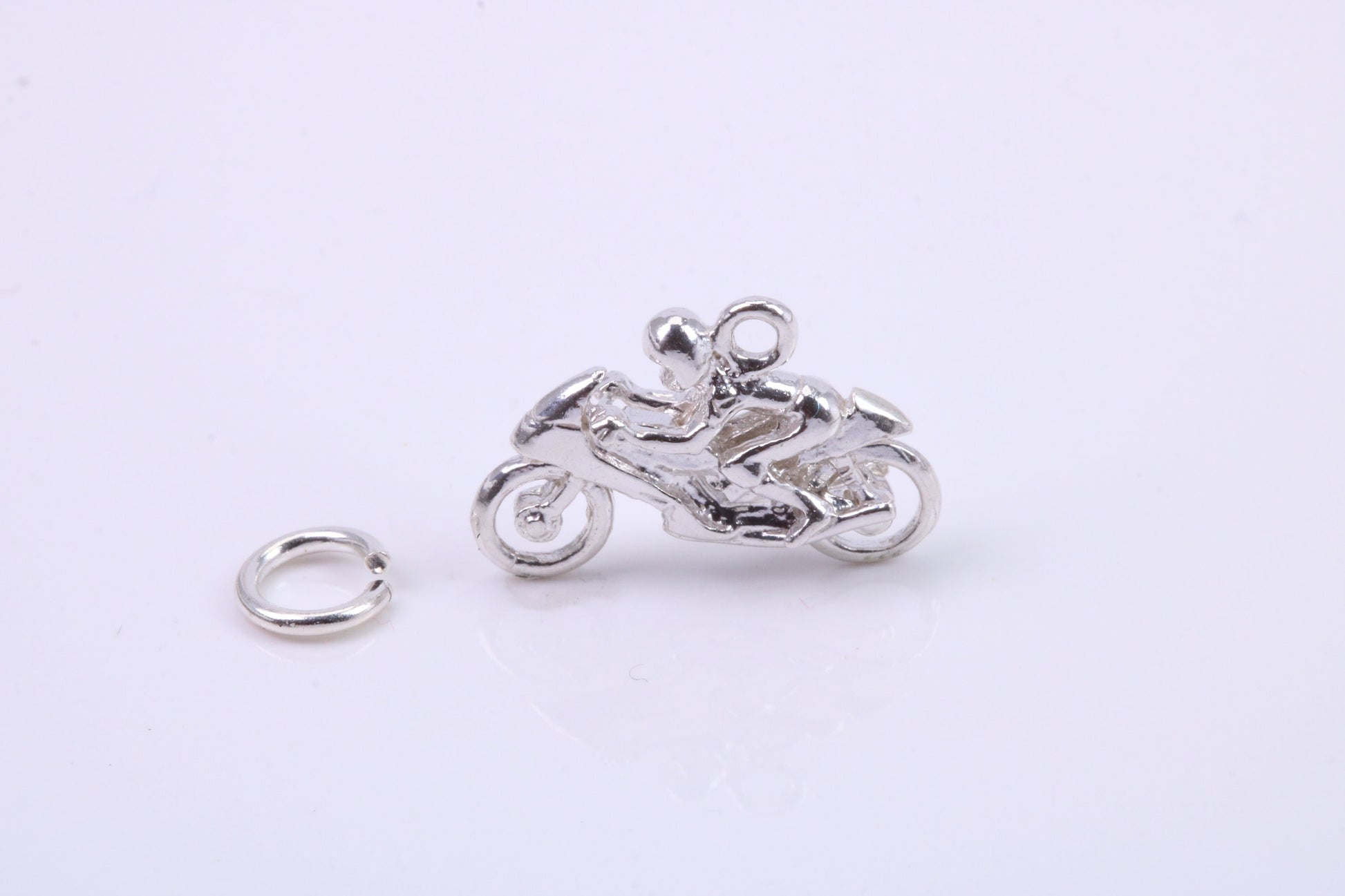 Biker Charm, Traditional Charm, Made from Solid 925 Grade Sterling Silver, Complete with Attachment Link