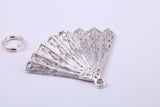 Oriental Fan Charm, Traditional Charm, Made from Solid 925 Grade Sterling Silver, Complete with Attachment Link