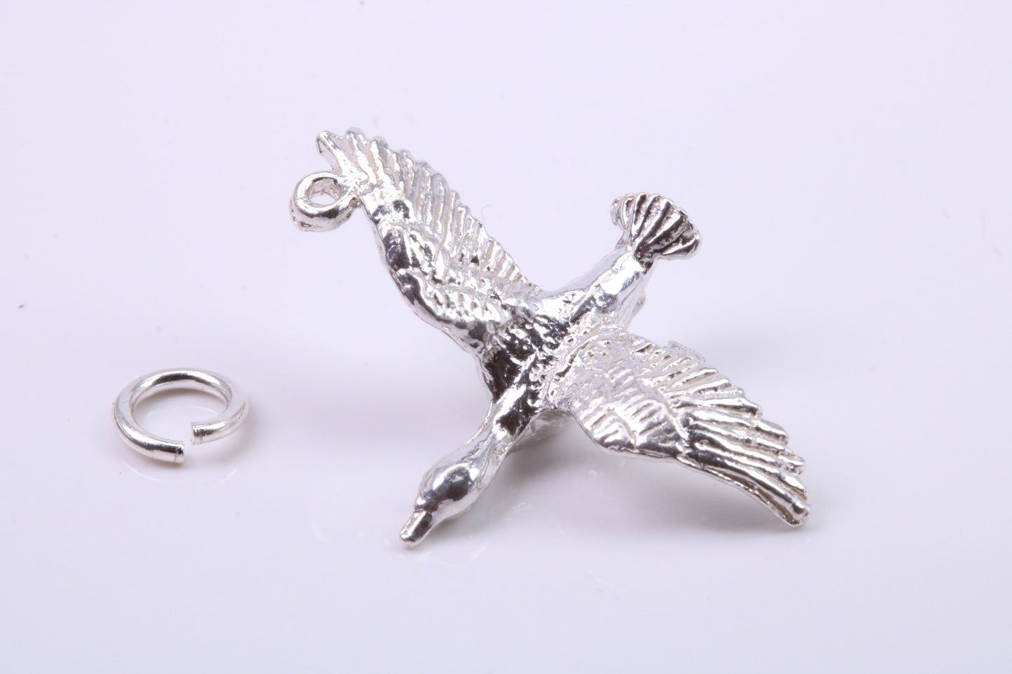 Flying Swan Charm, Traditional Charm, Made from Solid 925 Grade Sterling Silver, Complete with Attachment Link