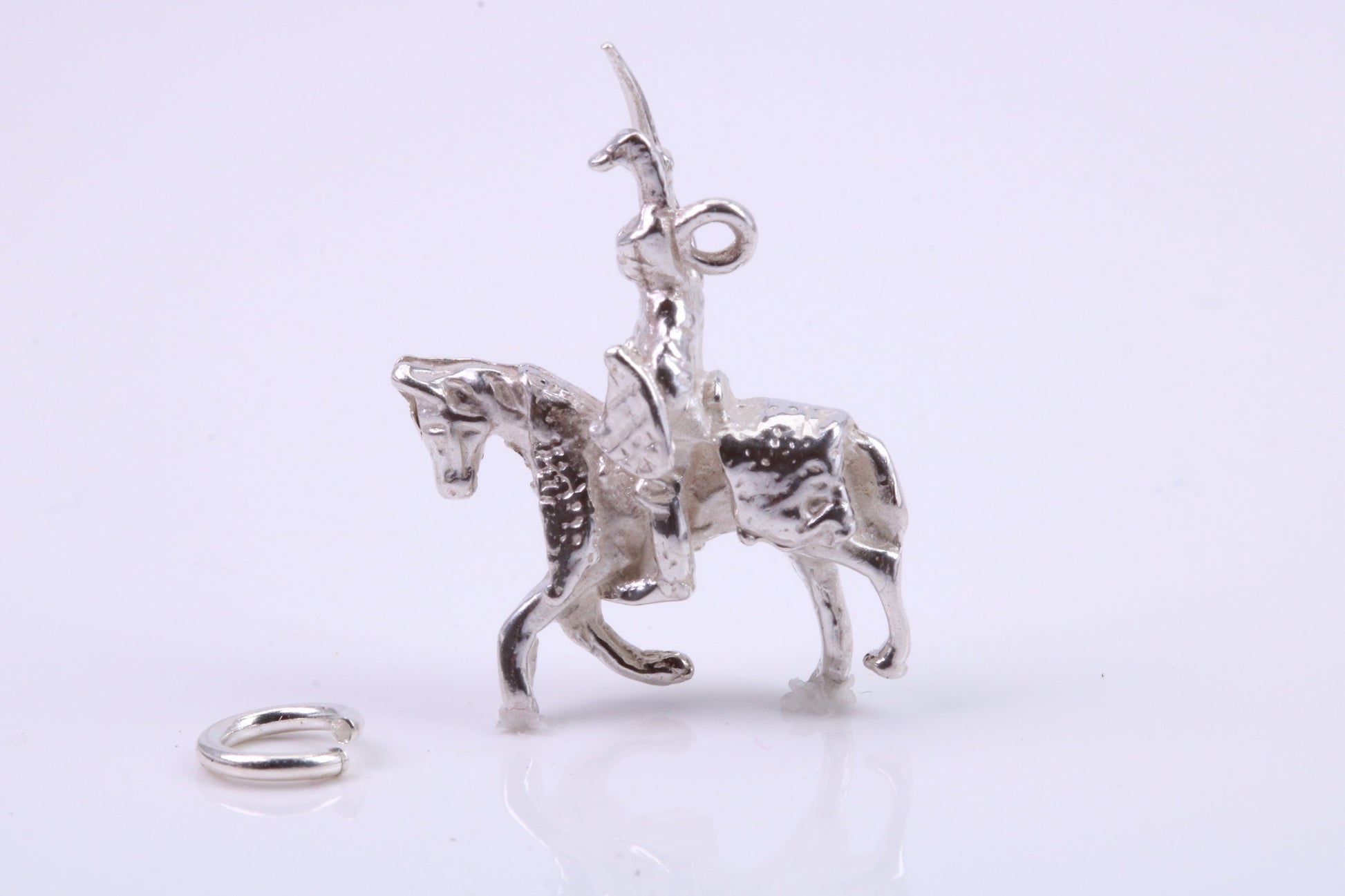 Knight on Horse Charm, Traditional Charm, Made from Solid 925 Grade Sterling Silver, Complete with Attachment Link