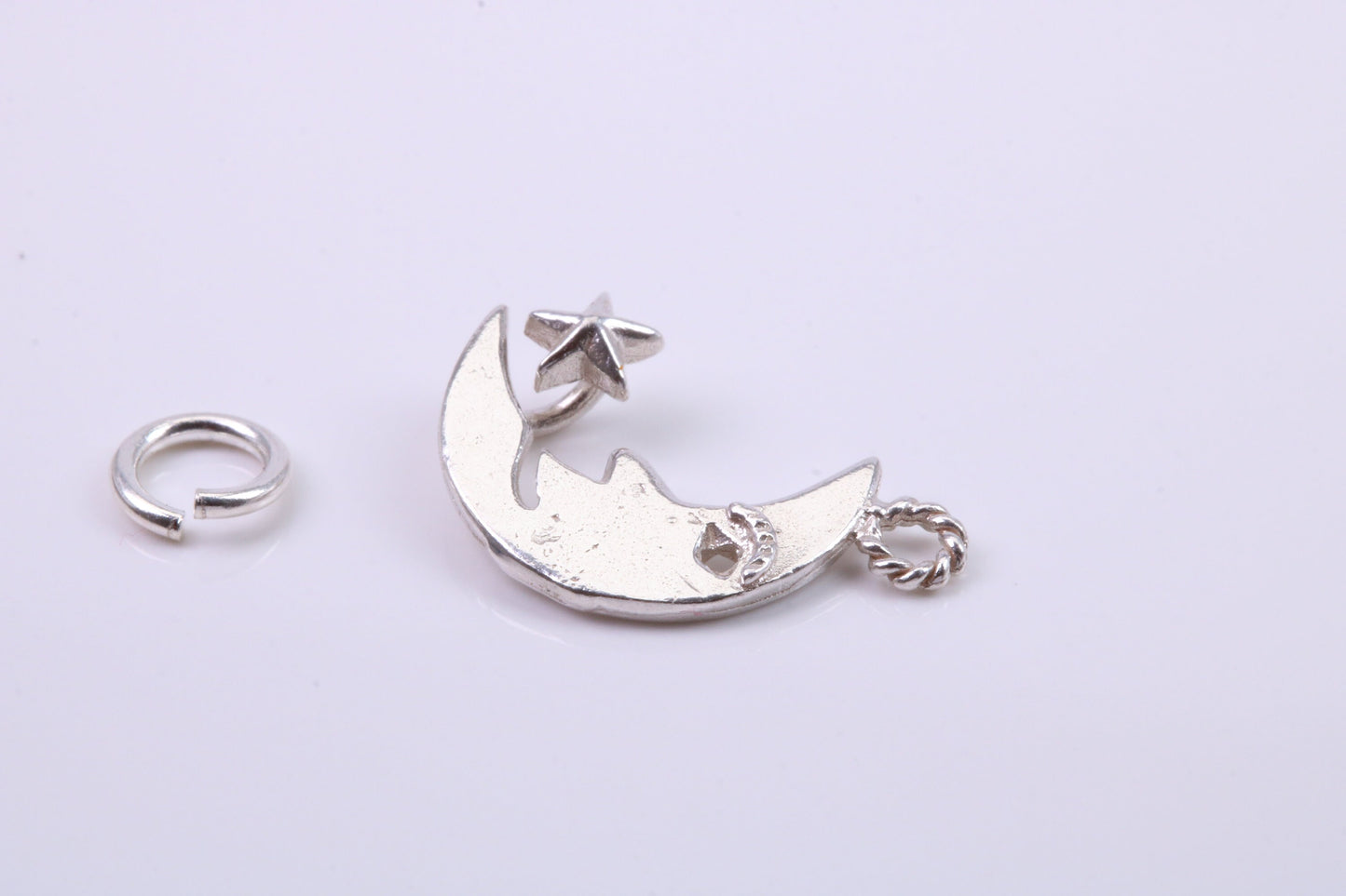 Moon and Star Charm, Traditional Charm, Made from Solid 925 Grade Sterling Silver, Complete with Attachment Link