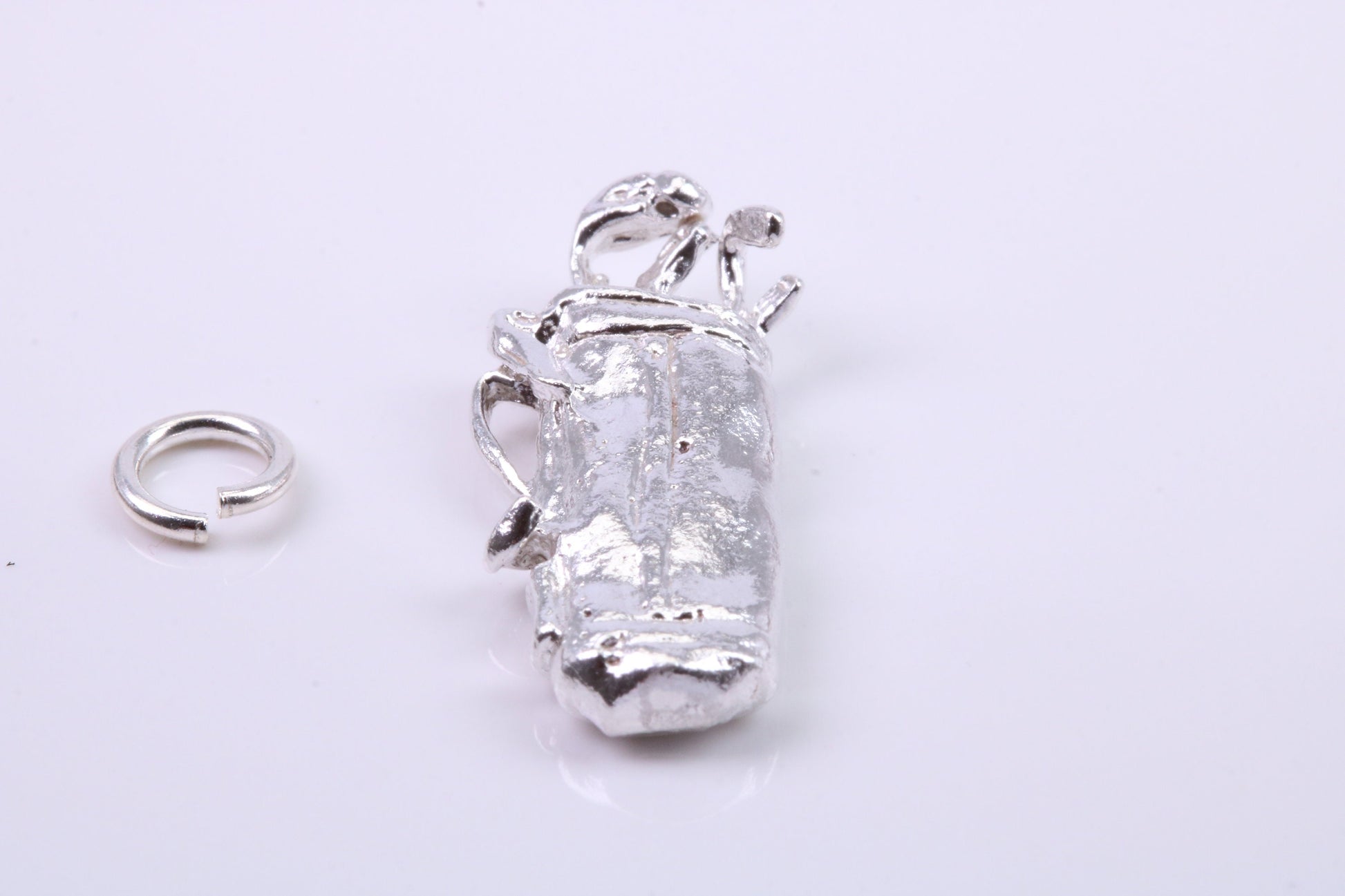 Golf Bag Charm, Traditional Charm, Made from Solid 925 Grade Sterling Silver, Complete with Attachment Link