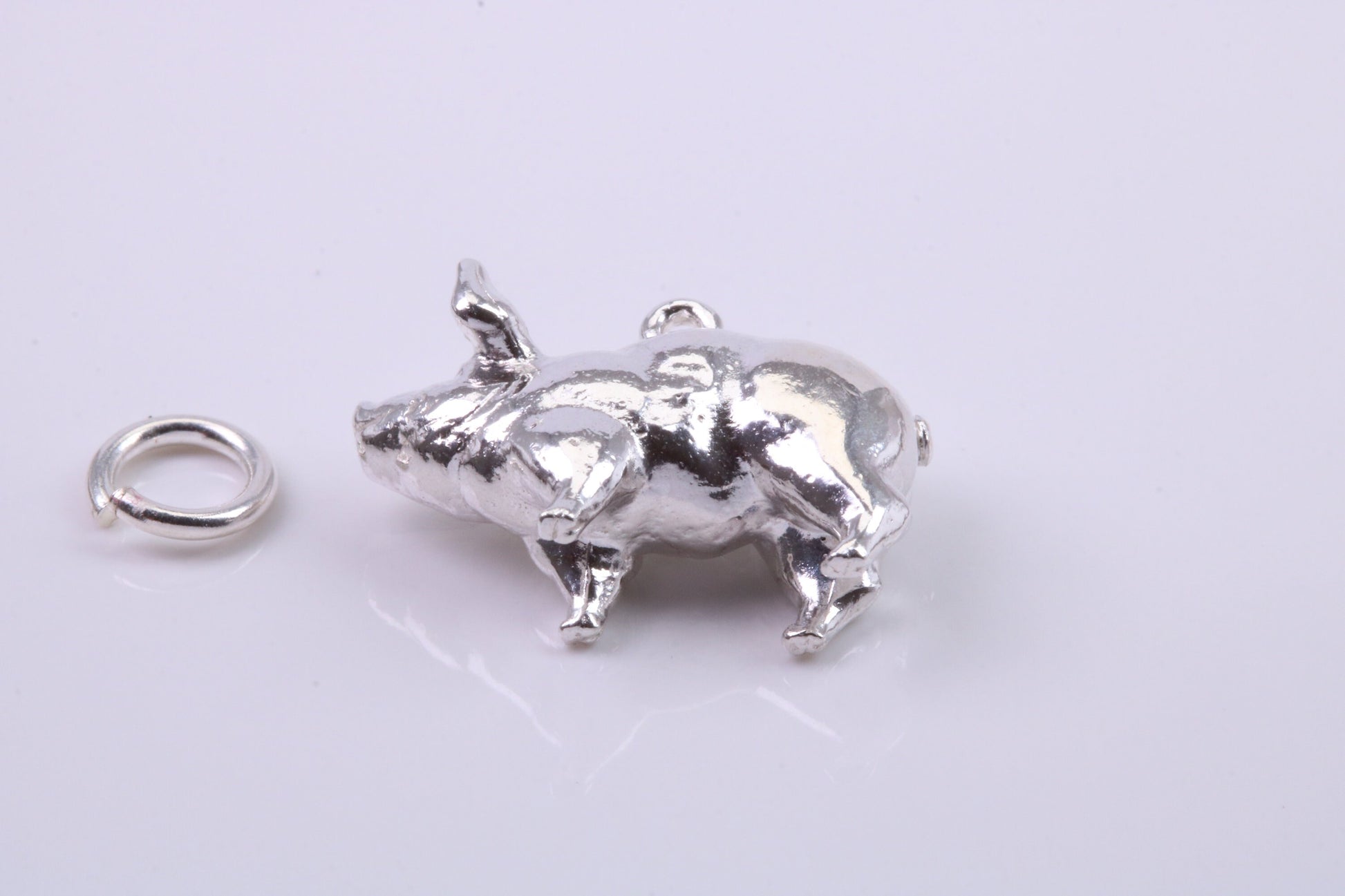 Farm Pig Charm, Traditional Charm, Made from Solid 925 Grade Sterling Silver, Complete with Attachment Link