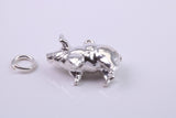 Farm Pig Charm, Traditional Charm, Made from Solid Cast Silver, Complete with Attachment Link