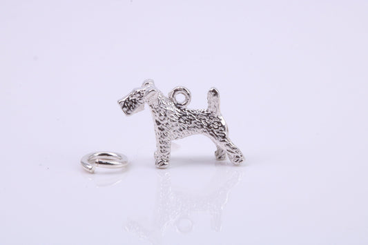 Airedale Terrier Dog Charm, Traditional Charm, Made from Solid 925 Grade Sterling Silver, Complete with Attachment Link