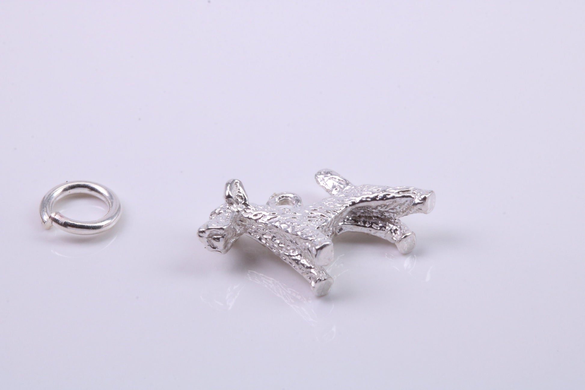 Airedale Terrier Dog Charm, Traditional Charm, Made from Solid 925 Grade Sterling Silver, Complete with Attachment Link