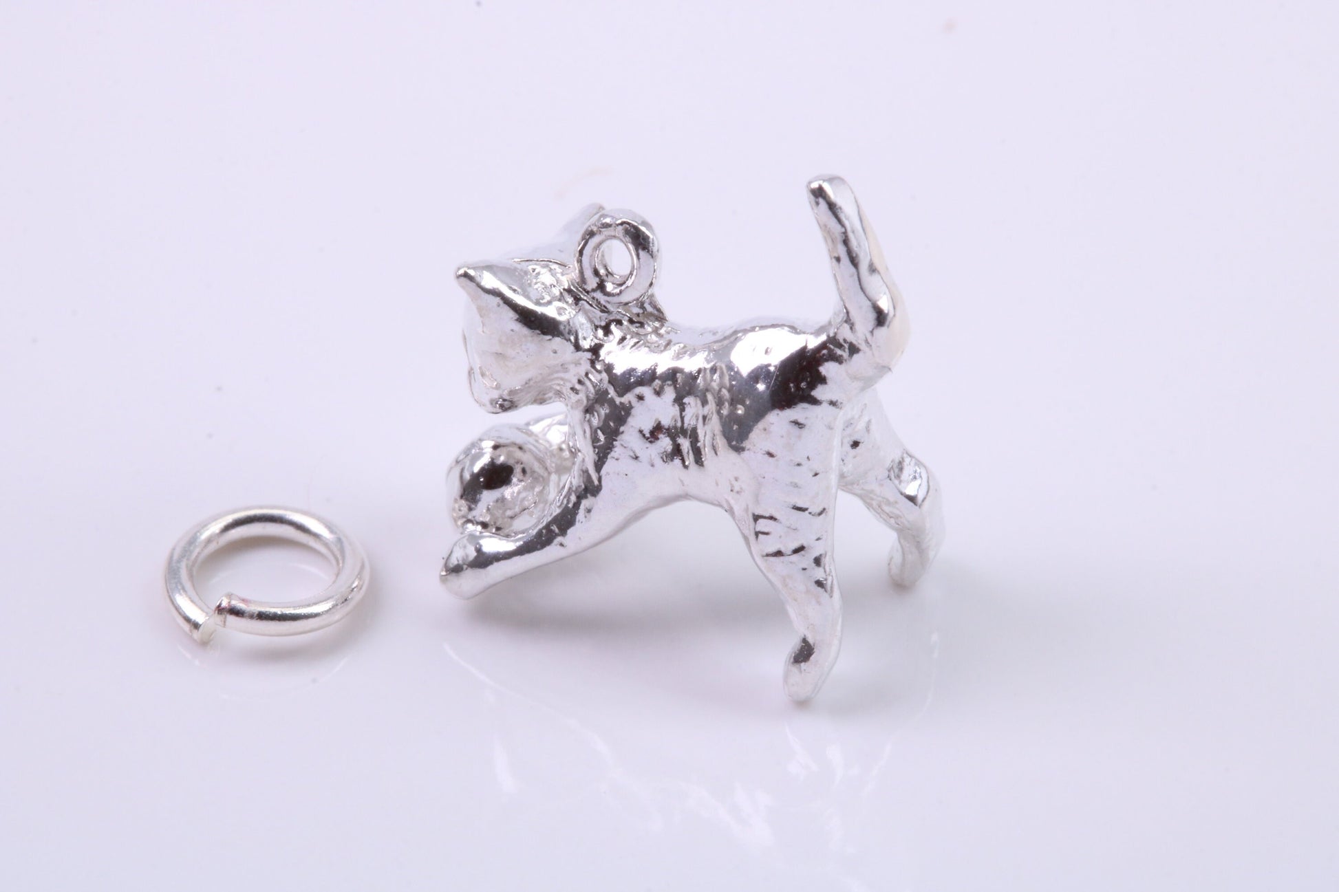Cat Charm, Traditional Charm, Made from Solid 925 Grade Sterling Silver, Complete with Attachment Link