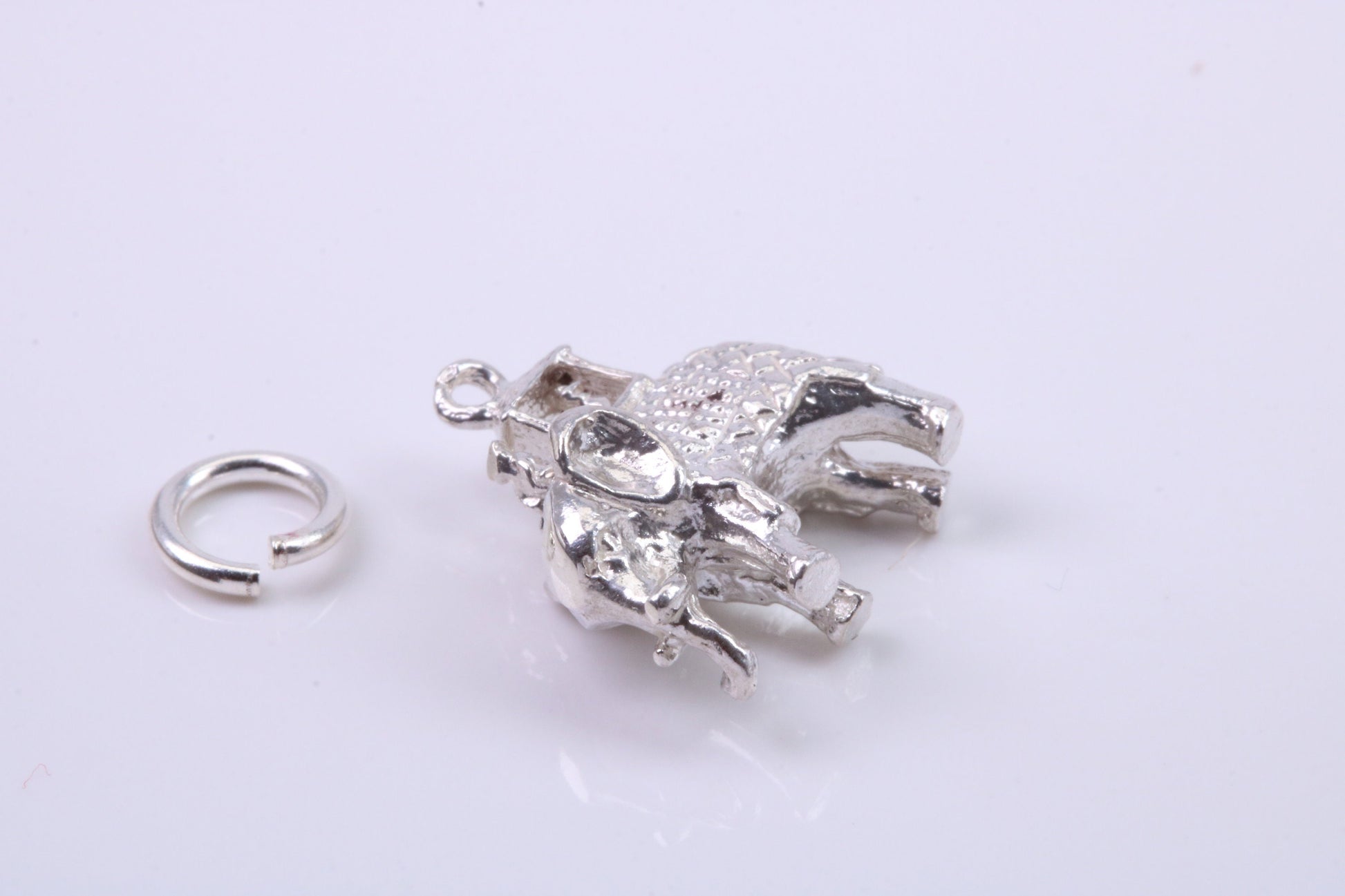 Indian Elephant Charm, Traditional Charm, Made from Solid 925 Grade Sterling Silver, Complete with Attachment Link