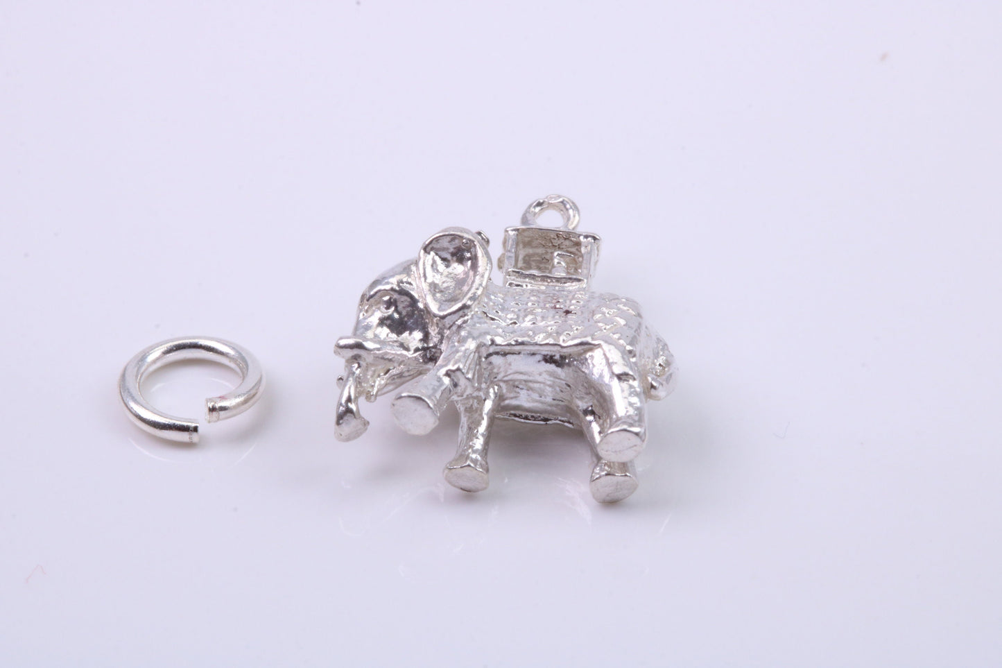 Indian Elephant Charm, Traditional Charm, Made from Solid 925 Grade Sterling Silver, Complete with Attachment Link