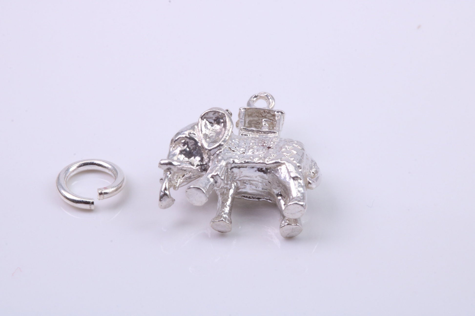 Indian Elephant Charm, Traditional Charm, Made from Solid 925 Grade Sterling Silver, Complete with Attachment Link