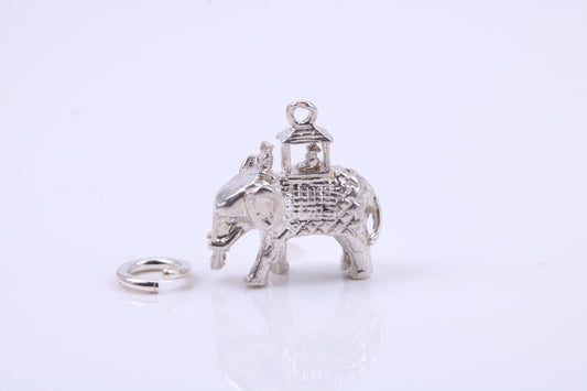 Indian Elephant Charm, Traditional Charm, Made from Solid 925 Grade Sterling Silver, Complete with Attachment Link