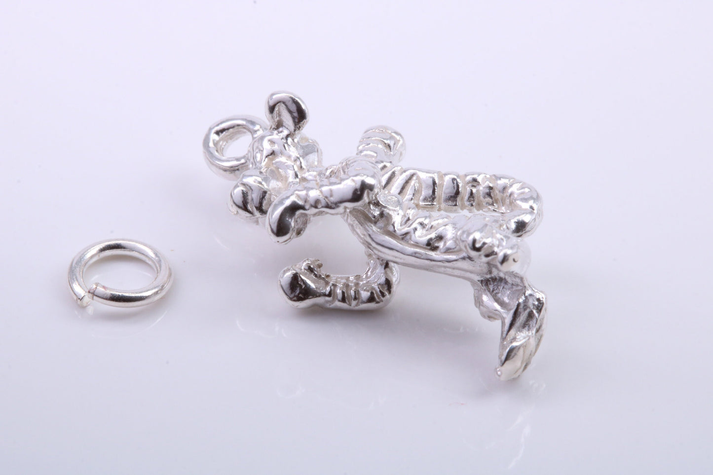 Standing Tiger Charm, Traditional Charm, Made from Solid 925 Grade Sterling Silver, Complete with Attachment Link