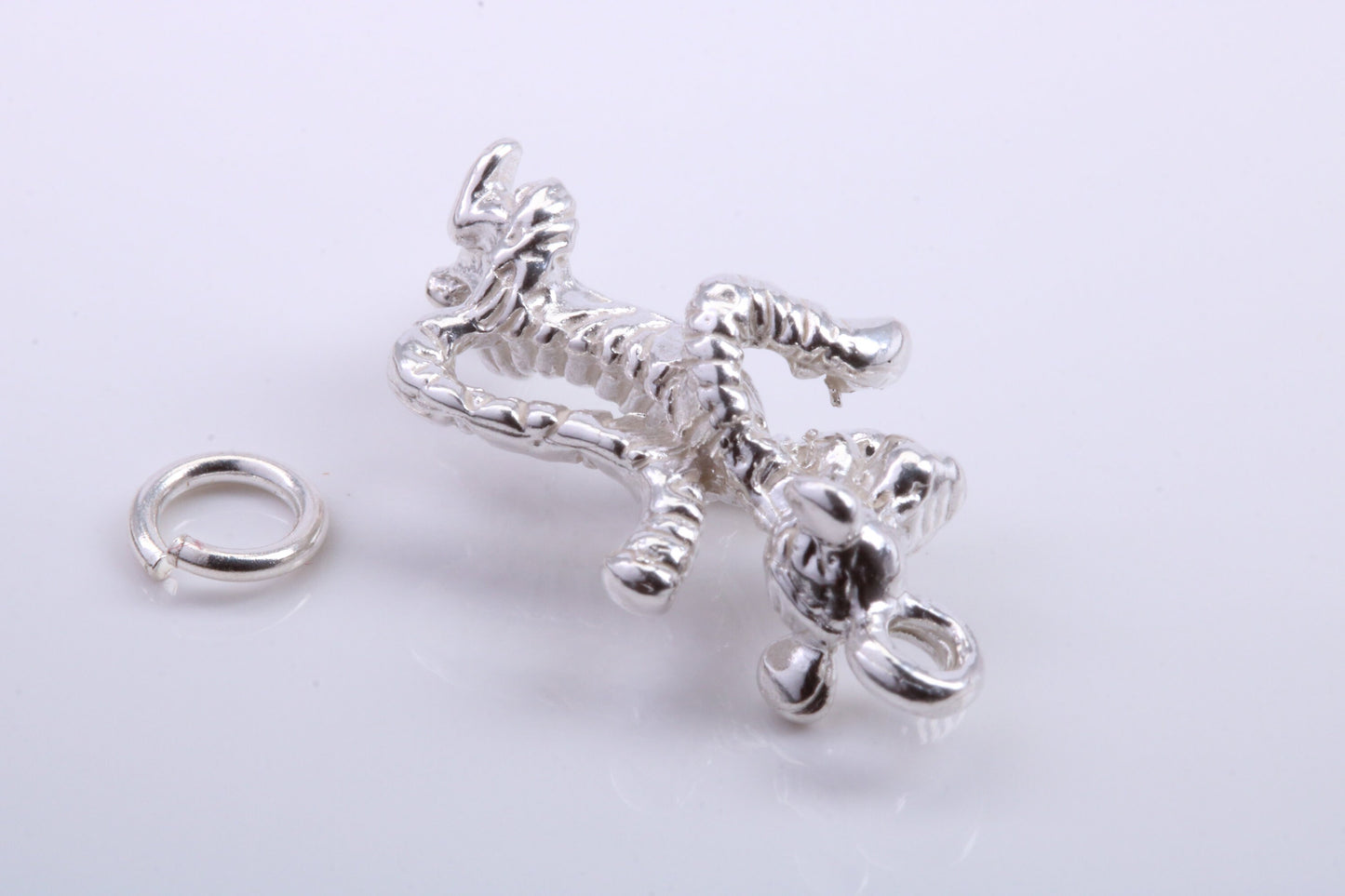 Standing Tiger Charm, Traditional Charm, Made from Solid 925 Grade Sterling Silver, Complete with Attachment Link