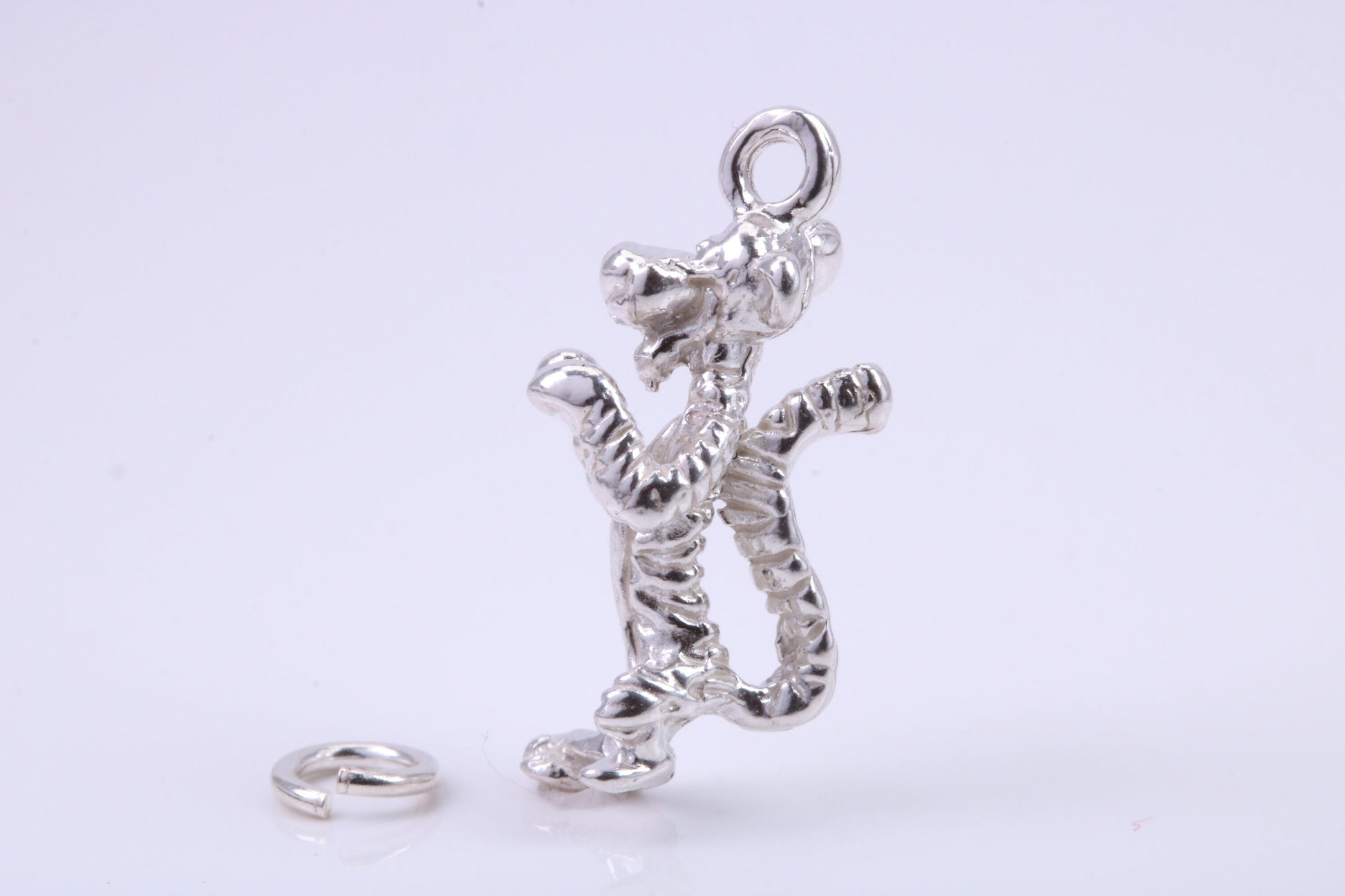 Standing Tiger Charm, Traditional Charm, Made from Solid 925 Grade Sterling Silver, Complete with Attachment Link