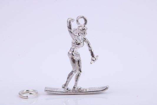 Girl Water Skiing Charm, Traditional Charm, Made from Solid 925 Grade Sterling Silver, Complete with Attachment Link