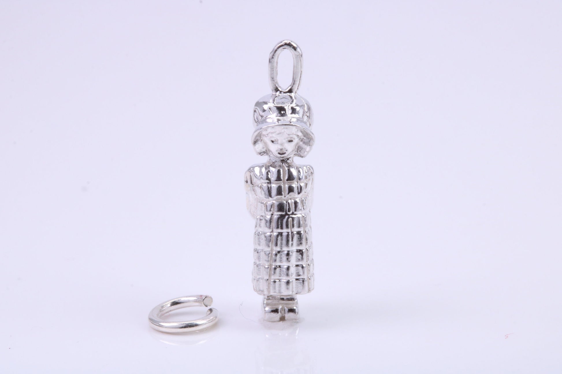 Little Bo Peep Charm, Traditional Charm, Made from Solid 925 Grade Sterling Silver, Complete with Attachment Link