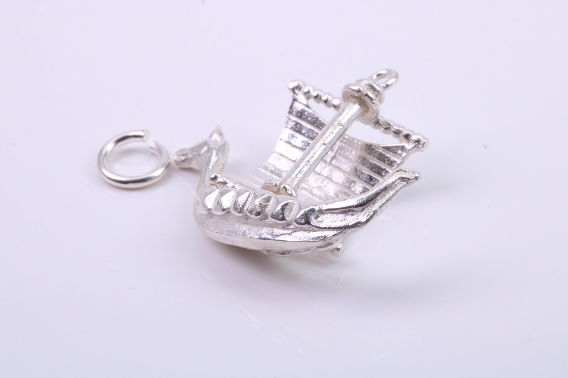 Viking Boat Charm, Traditional Charm, Made from Solid 925 Grade Sterling Silver, Complete with Attachment Link