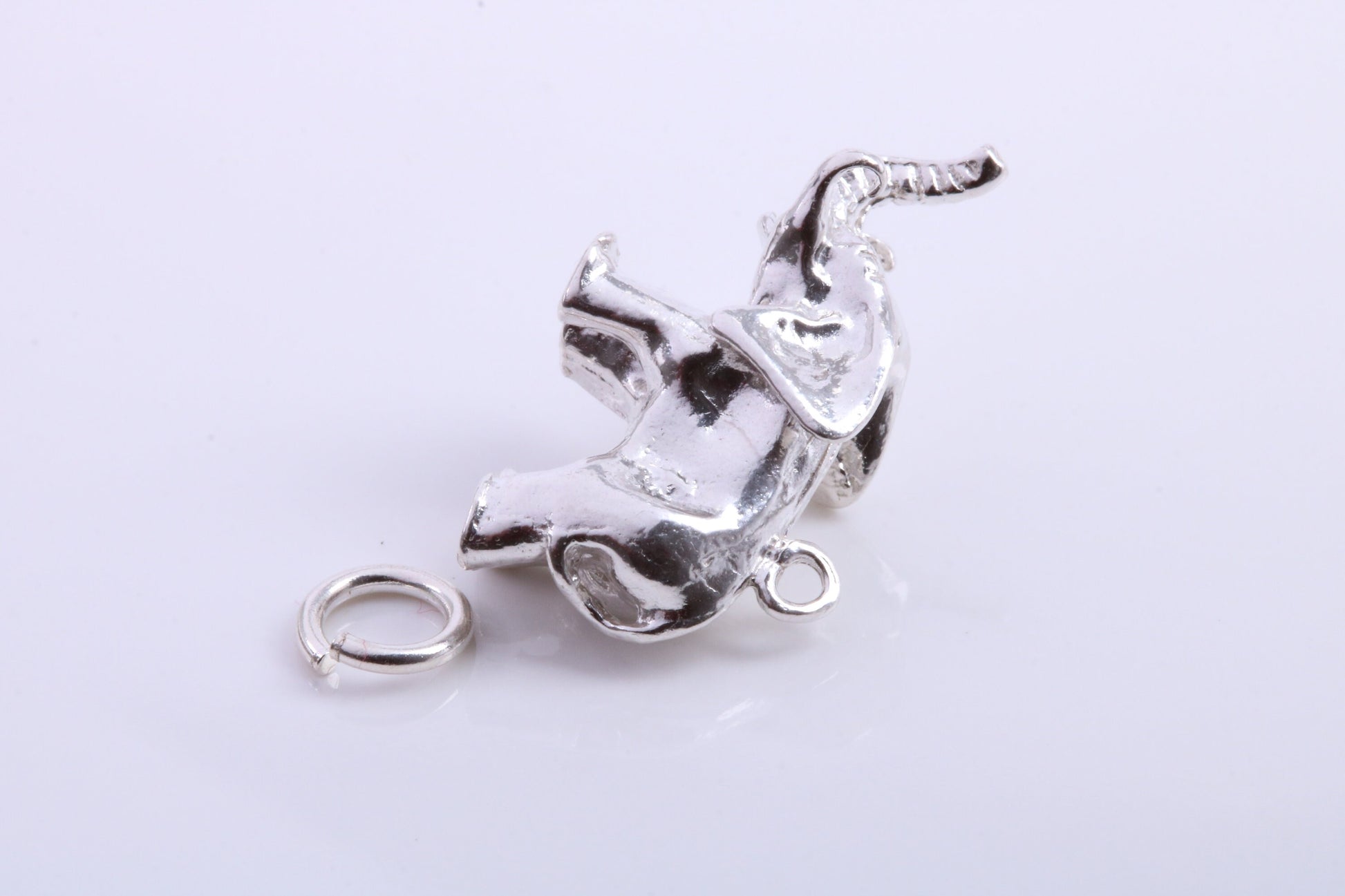 African Tusker Elephant Charm, Traditional Charm, Made from Solid 925 Grade Sterling Silver, Complete with Attachment Link