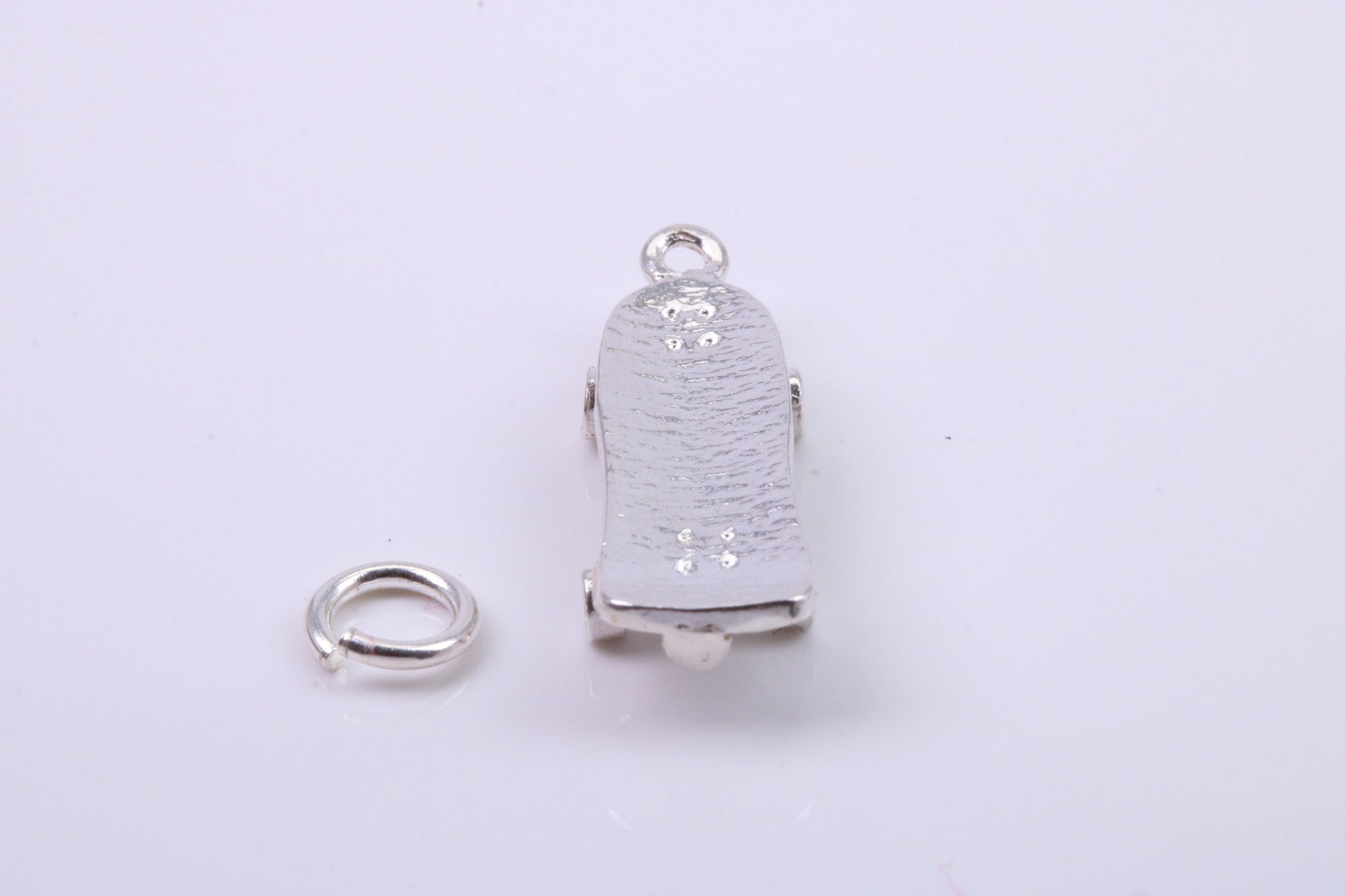 Skateboard Charm, Traditional Charm, Made from Solid 925 Grade Sterling Silver, Complete with Attachment Link